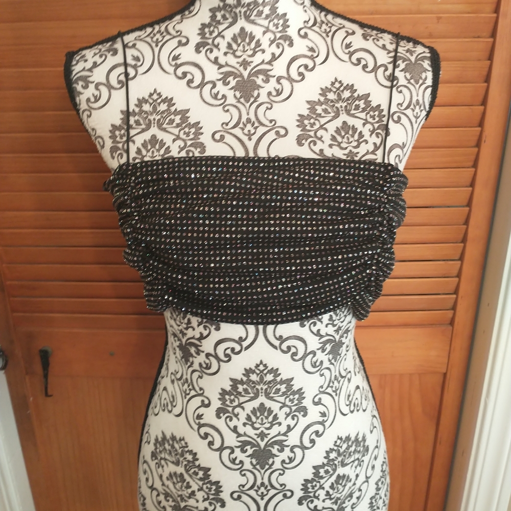 For Love & Lemons Black W/Rhinestones Halter Top Spaghetti Straps Women Medium